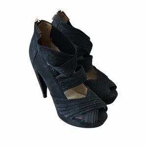 Bruno Magli Navy Suede Strappy Platform Heels Size 37.5